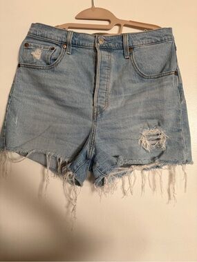 Levi's Light Wash Distressed Ribcage Denim Shorts